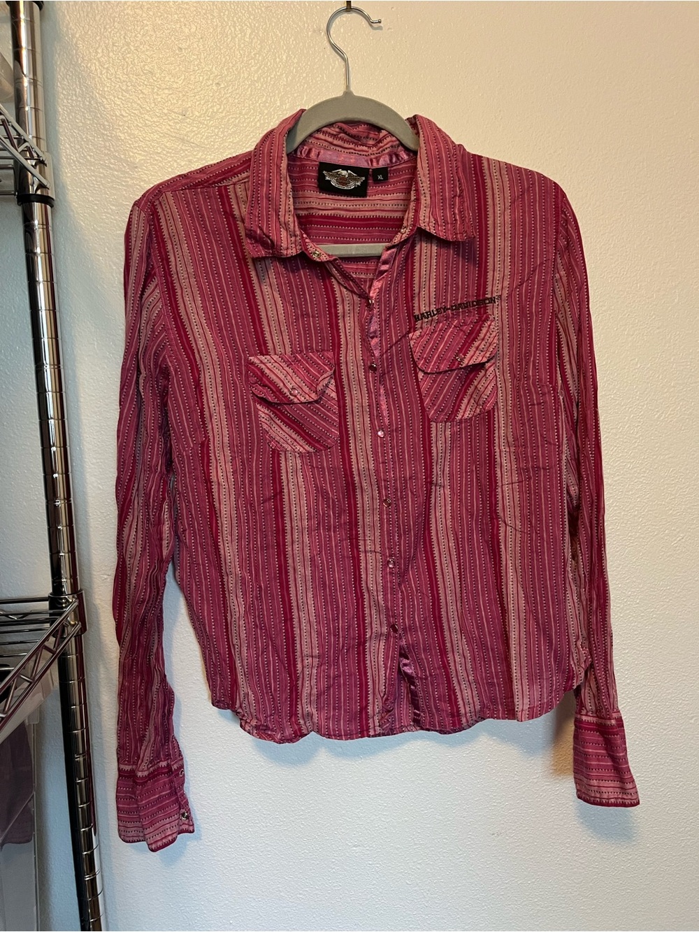 Vintage Harley-Davidson Pink Striped Button-Down Shirt